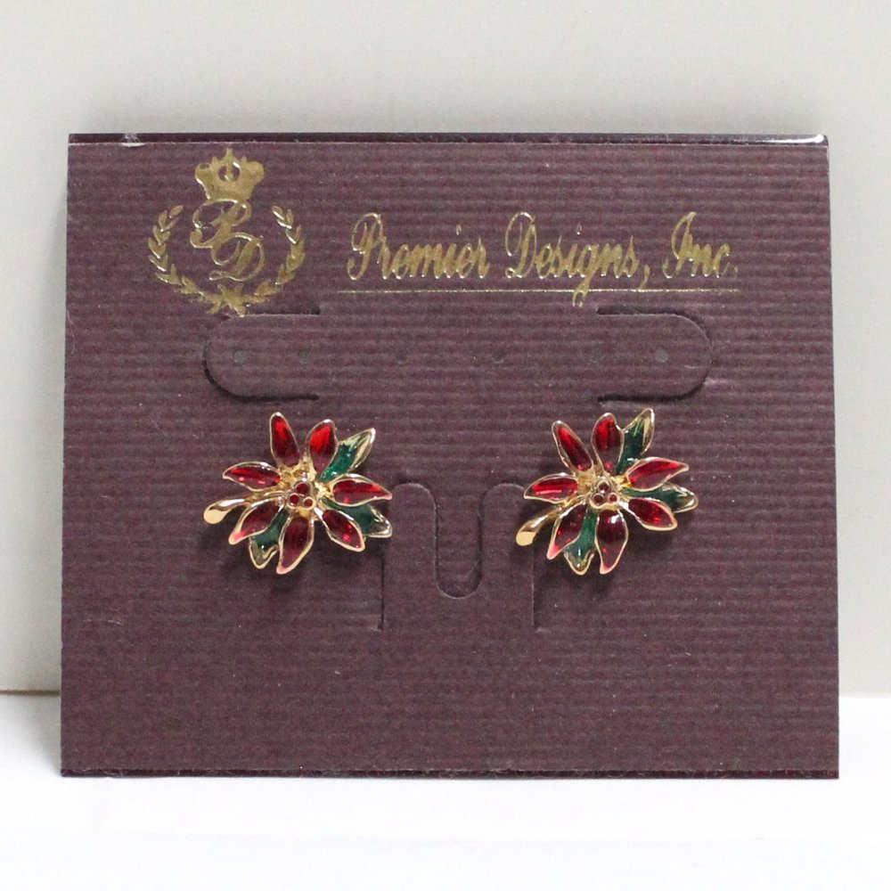 Premier Designs Inc Poinsettia Pierced Snug Fitting Earrings